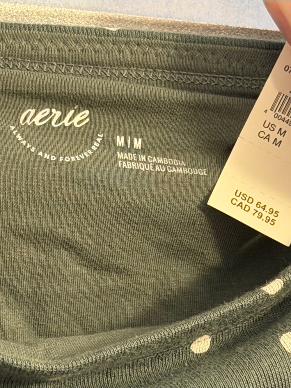 Aerie Olive Green Polka Dot Strapless Midi Dress NWT - Picture 2 of 3